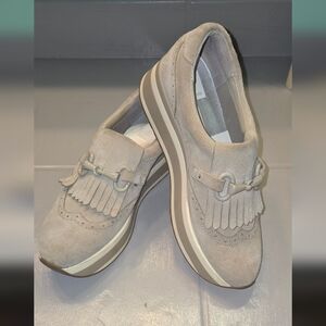 Dolce Vita Cream Suede Loafers with Fringe
